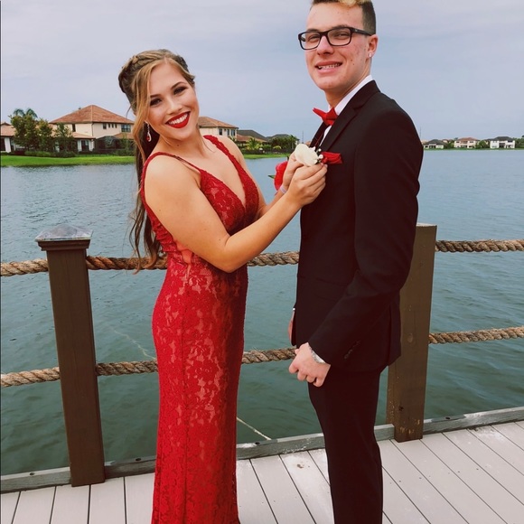 Jovani Red Lace Prom Dress - Picture 9 of 10